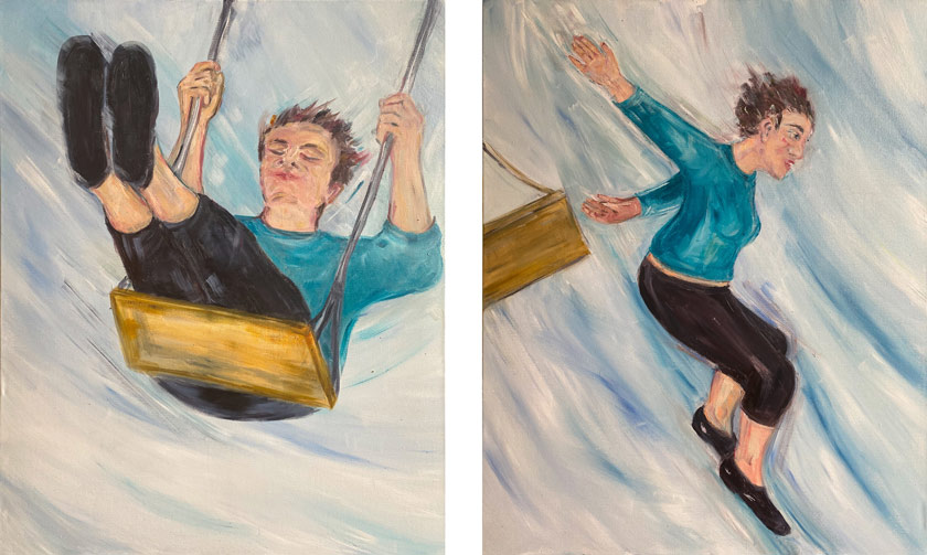 Diptychon Schaukeln, 2021, Öl auf Leinwand, je 80x100 cm